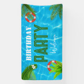 Tropisch zwembad Party | Zomer verjaardag Spandoek (Verticaal)