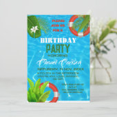 Tropisch zwembad Party | Zomer Verjaardag uitnodig Kaart (Staand voorkant)