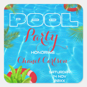 Tropisch zwembad Party Zomer verjaardag Vierkante Sticker