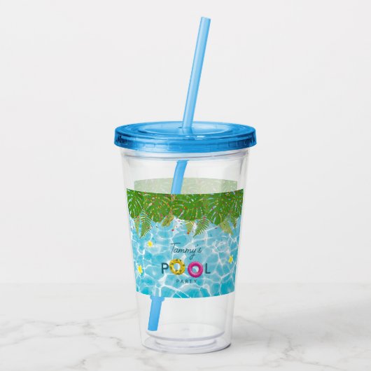 Tropisch Zwembad Party Zwembad Verjaardag Acryl Drinkbeker (Achterkant)