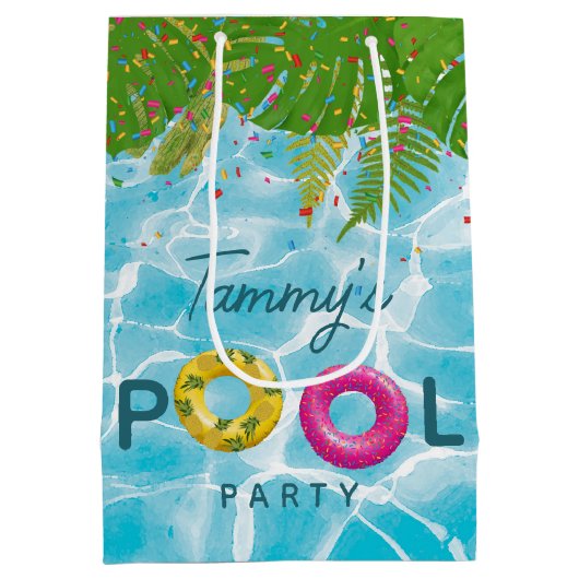 Tropisch Zwembad Party Zwembad Verjaardag Medium Cadeauzakje (Achterkant)
