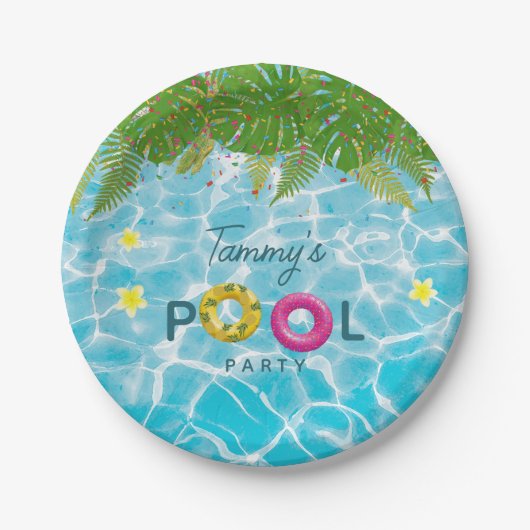Tropisch Zwembad Party Zwembad Verjaardag Papieren Bordje (Voorkant)