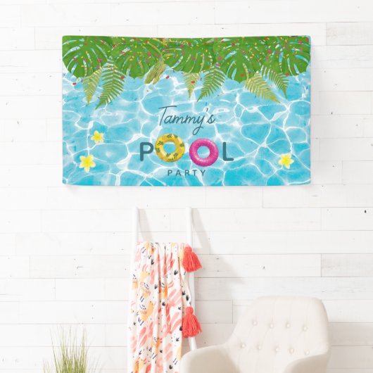 Tropisch Zwembad Party Zwembad Verjaardag Spandoek (Insitu)