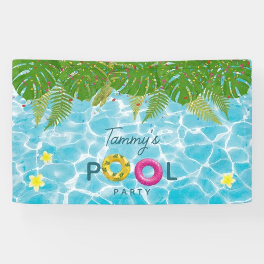 Tropisch Zwembad Party Zwembad Verjaardag Spandoek (Horizontaal)