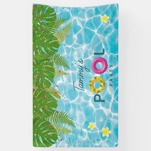 Tropisch Zwembad Party Zwembad Verjaardag Spandoek (Verticaal)