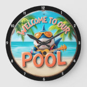 Tropisch zwembad Shark spelen gitaar vakantie vibe Grote Klok (Voorkant)