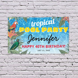 Tropisch zwembad verjaardagsfeest spandoek
