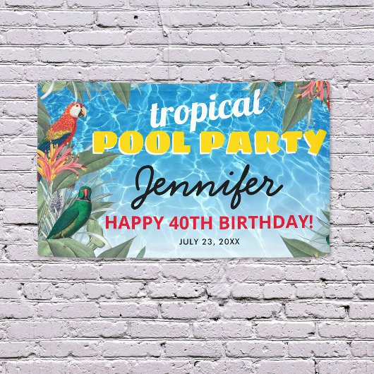 Tropisch zwembad verjaardagsfeest spandoek