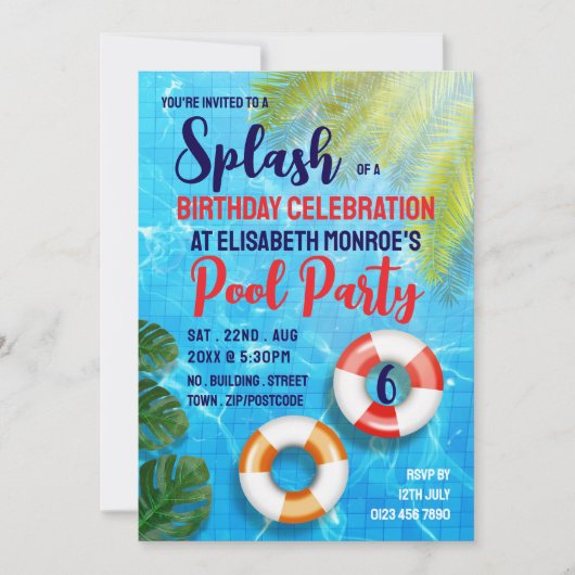 Tropisch zwembad, verjaardagsfeestje kaart (Voorkant)