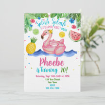 Tropisch zwembadfeest Roze Flamingo Uitnodiging