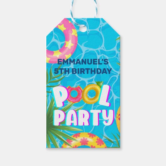 Tropisch zwembadfeest | Verjaardag Cadeaulabel (Voorkant)