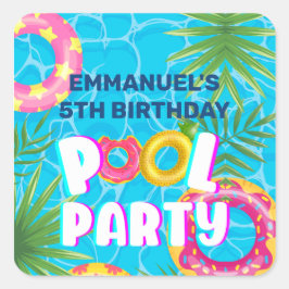 Tropisch zwembadfeest verjaardag vierkante sticker
