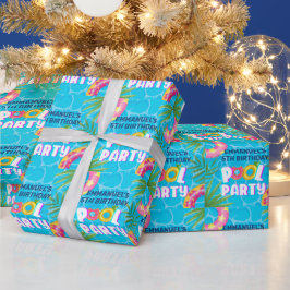Tropisch zwembadfeest verjaardagsgeschenk cadeaupapier