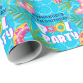 Tropisch zwembadfeest verjaardagsgeschenk cadeaupapier (Rol Hoek)