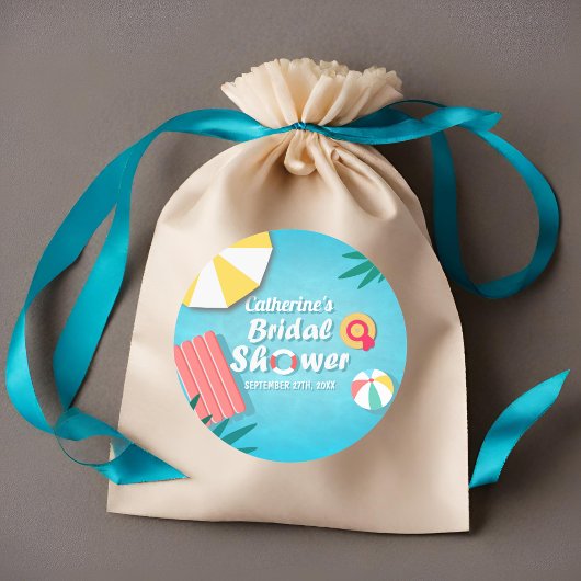 Tropisch zwembadfeest zomer bruidsdouche ronde sticker