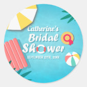 Tropisch zwembadfeest zomer bruidsdouche ronde sticker (Voorkant)