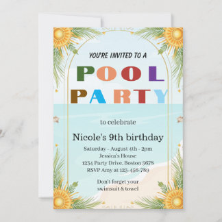 Tropisch zwembadfeestje Nicole 9e verjaardag 2026 Kaart