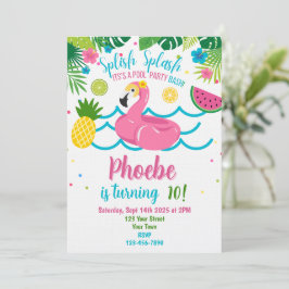 Tropisch Zwembadfeestje Roze Flamingo Uitnodiging