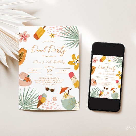 Tropisch zwembordfeest Zomer verjaardagsuitnodigin Kaart