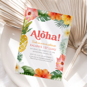 Tropische 1e Luau Bloemen Verjaardag Kaart