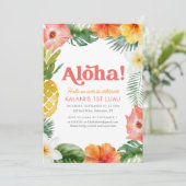 Tropische 1e Luau Bloemen Verjaardag Kaart (Staand voorkant)