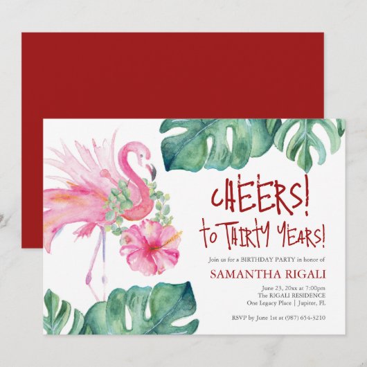 Tropische 30e verjaardag Uitnodiging Sjabloon (Voorkant / Achterkant)