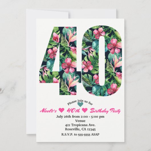 Tropische 40 40e 40e verjaardag Uitnodiging (Voorkant)