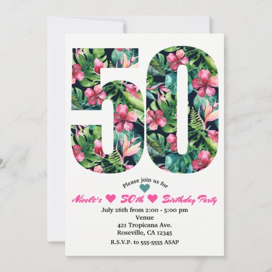 Tropische 50 50e 50e verjaardagsfeest uitnodiging (Voorkant)