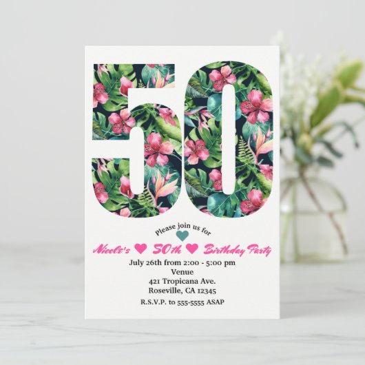 Tropische 50 50e 50e verjaardagsfeest uitnodiging (Staand voorkant)