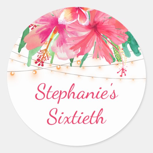 Tropische 60e verjaardag Hawaïaanse String Lights Ronde Sticker (Voorkant)