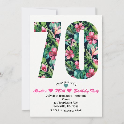 Tropische 70 70e 70e verjaardag uitnodiging (Voorkant)