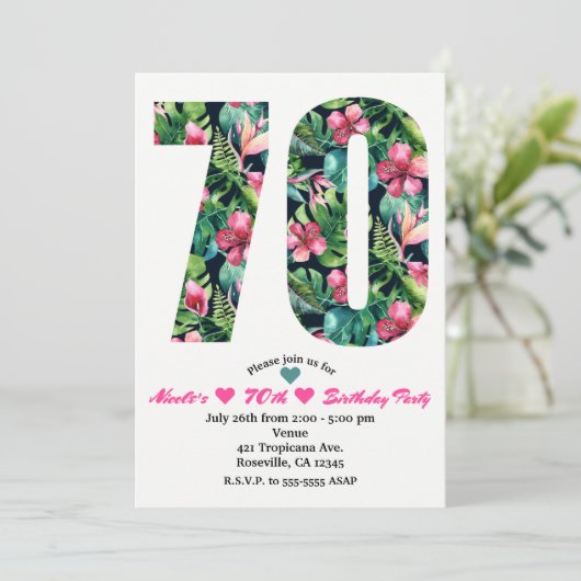 Tropische 70 70e 70e verjaardag uitnodiging (Staand voorkant)