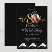 Tropische 80th Black Gold Birthday-uitnodiging Fot Kaart (Voorkant / Achterkant)