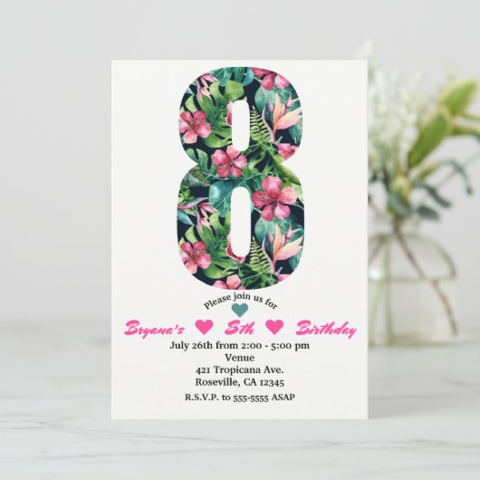 Tropische 8 Achtste Verjaardagsfeest Uitnodiging (Staand voorkant)