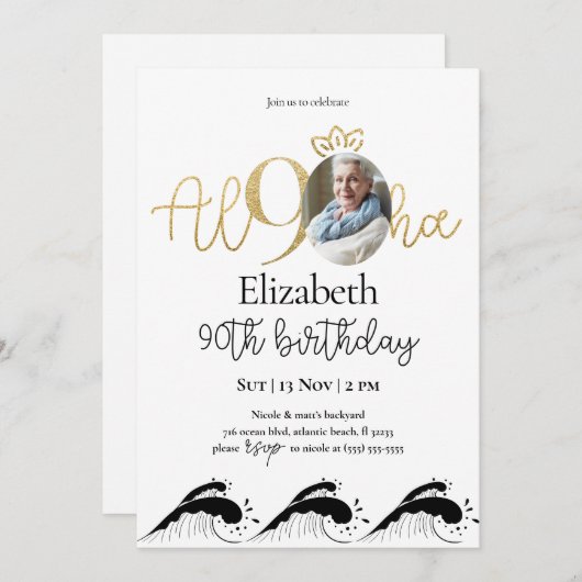 Tropische 90e gouduitnodiging met foto kaart (Voorkant / Achterkant)