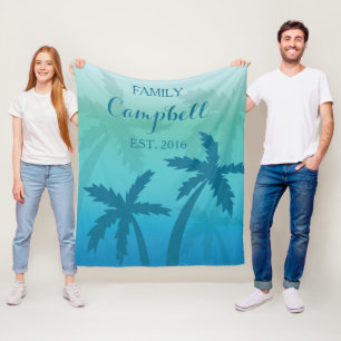 Tropische aangepaste Aqua Blue Palm Tree Fleece Deken