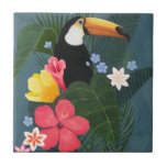 Tropische aanraking in de natuur tegeltje<br><div class="desc">Tropische wilde natuur door Grace Popp. Een Toucan zit op een collectie van mooie tropische bladeren en bloemen. | 164259Z</div>