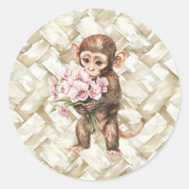 Tropische aap met orchideeën ronde sticker