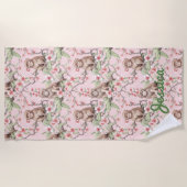 tropische aap | Roze gepersonaliseerde strandlaken (Voorkant)