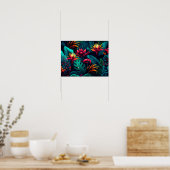 Tropische achtergrond met exotische bloemen en bla poster (Keuken)