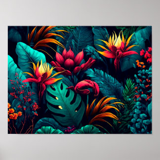 Tropische achtergrond met exotische bloemen en bla poster