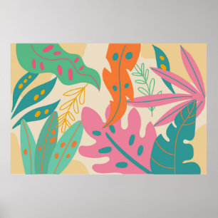 Tropische achtergrond met oerwoud planten. Palmver Poster