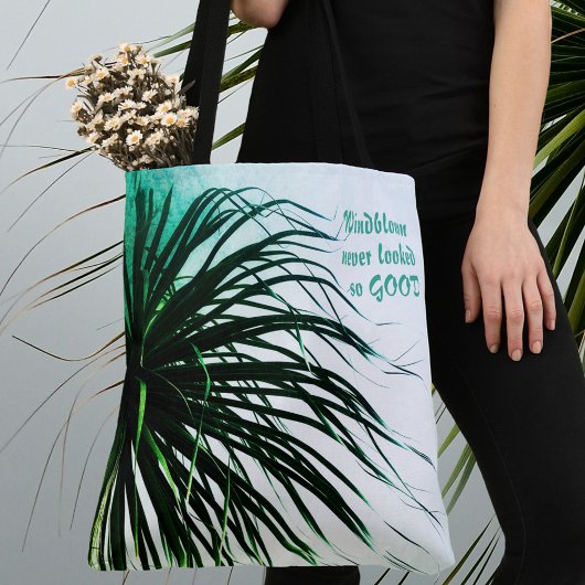 Tropische afbeelding met voorgeblazen palmboom tote bag