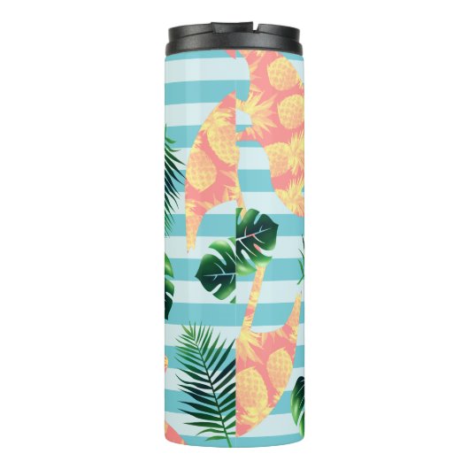 Tropische afbraak en ananas Flamingos | Monogram Thermosbeker (Achterkant)