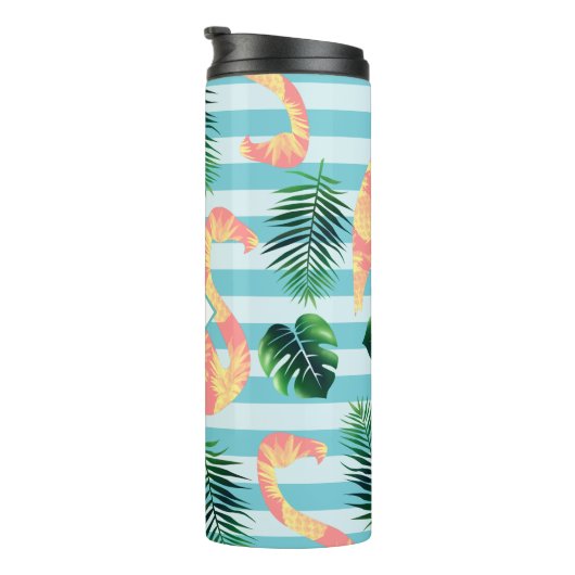 Tropische afbraak en ananas Flamingos | Monogram Thermosbeker (Geroteerd rechts)