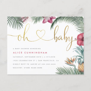 Tropische afbraak Oh Baby Gold Script Baby shower Uitnodiging Briefkaart