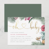Tropische afbraak Oh Baby Gold Script Baby shower Uitnodiging Briefkaart (Voorkant / Achterkant)