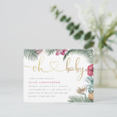 Tropische afbraak Oh Baby Gold Script Baby shower Uitnodiging Briefkaart (Staand voorkant)
