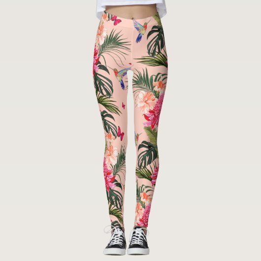Tropische afdruk, luchtvogels, botervliegen leggings (Voorkant)