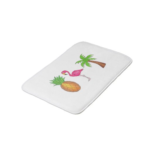 Tropische afdrukpalm Pineappel Roze flamingo Badmat (Gekanteld)